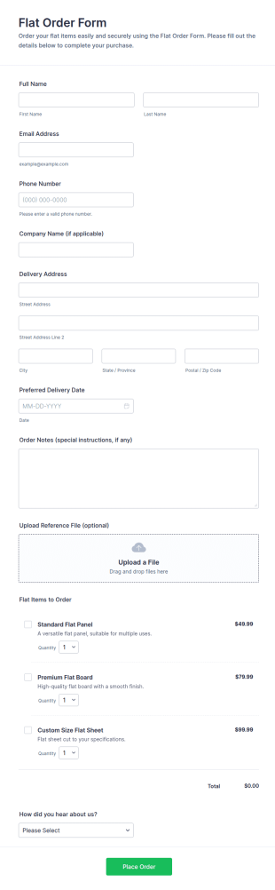 Flat Order Form Template