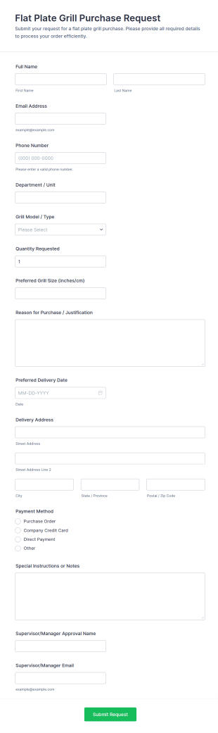 Flat Plate Grill Purchase Request Form Template