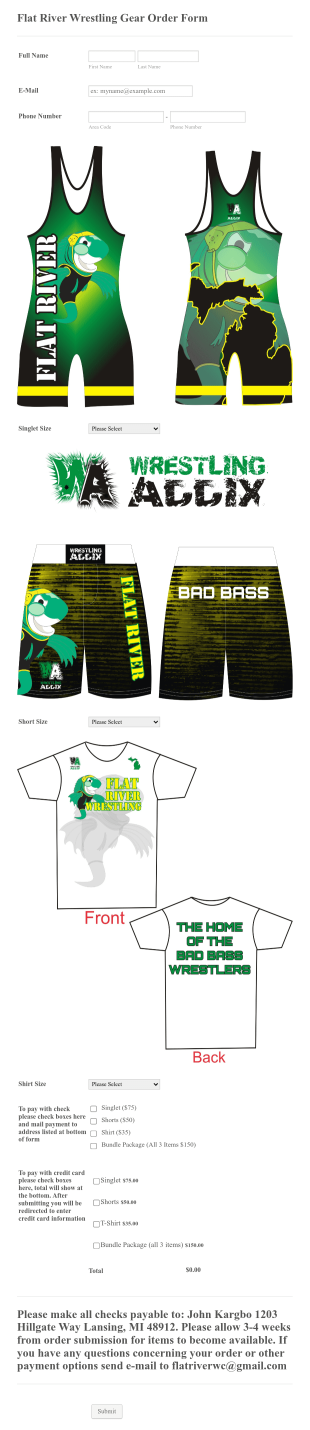 Flat River Wrestling Gear Order Form Template