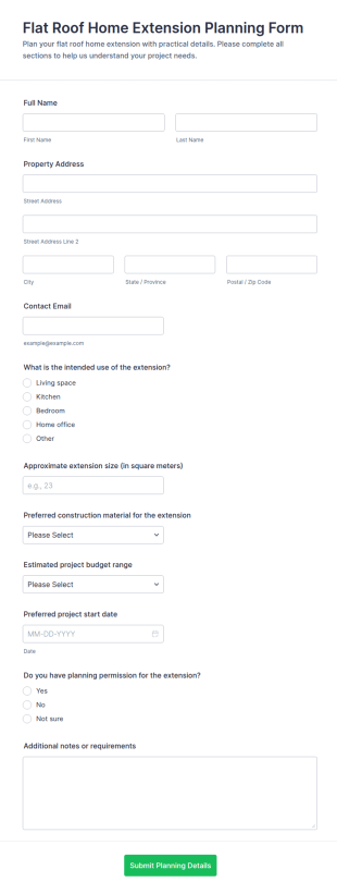 Flat Roof Home Extension Planning Form Template