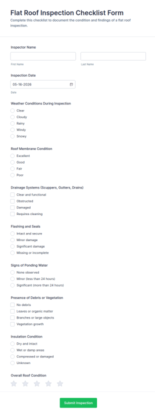 Flat Roof Inspection Checklist Form Template