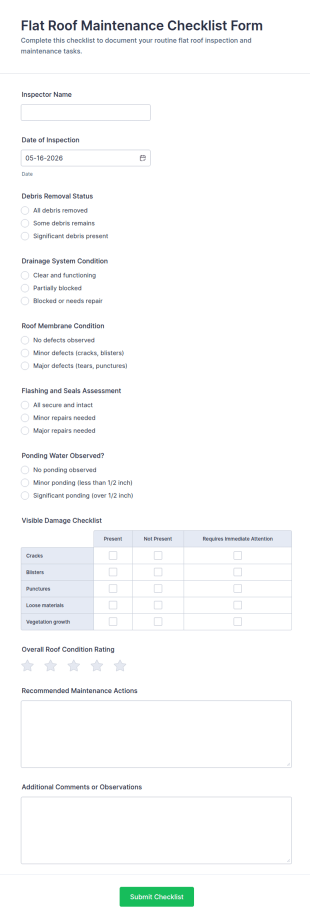 Flat Roof Maintenance Checklist Form Template