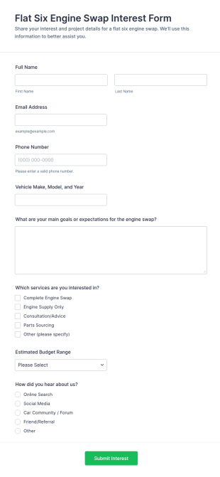 Flat Six Engine Swap Interest Form Template