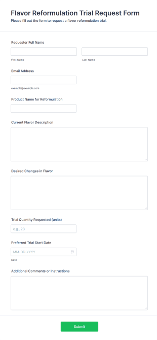 Flavor Reformulation Trial Request Form Template