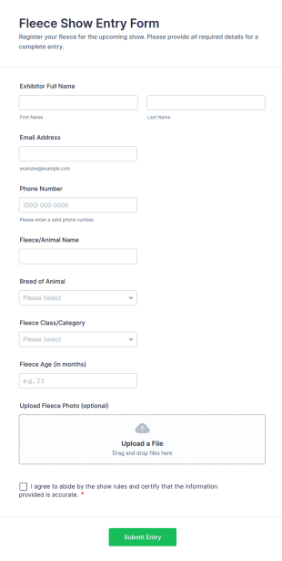 Fleece Show Entry Form Template