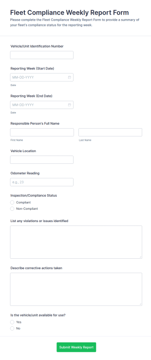 Fleet Compliance Weekly Report Form Template