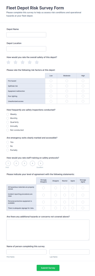 Fleet Depot Risk Survey Form Template