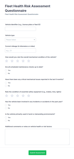 Fleet Health Risk Assessment Form Template