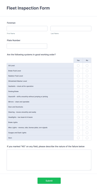 Fleet Inspection Form Template