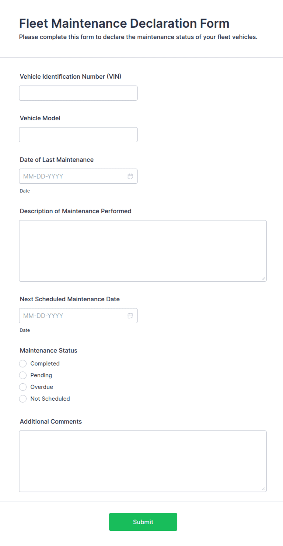 Fleet Maintenance Declaration Form Template | Jotform