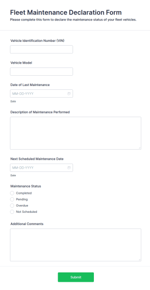 Fleet Maintenance Declaration Form Template