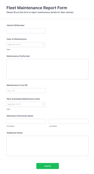 Fleet Maintenance Report Form Template