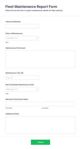 Fleet Maintenance Report Form Template