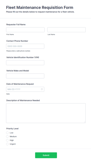 Fleet Maintenance Requisition Form Template