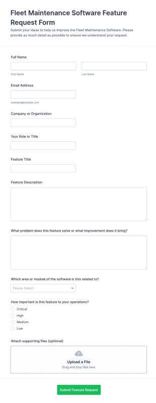 Fleet Maintenance Software Feature Request Form Template