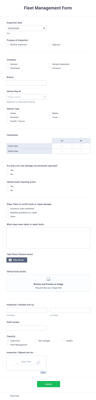 Fleet Management Form Template