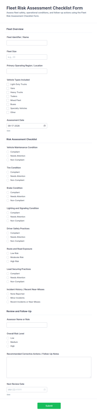 Fleet Risk Assessment Checklist Form Template