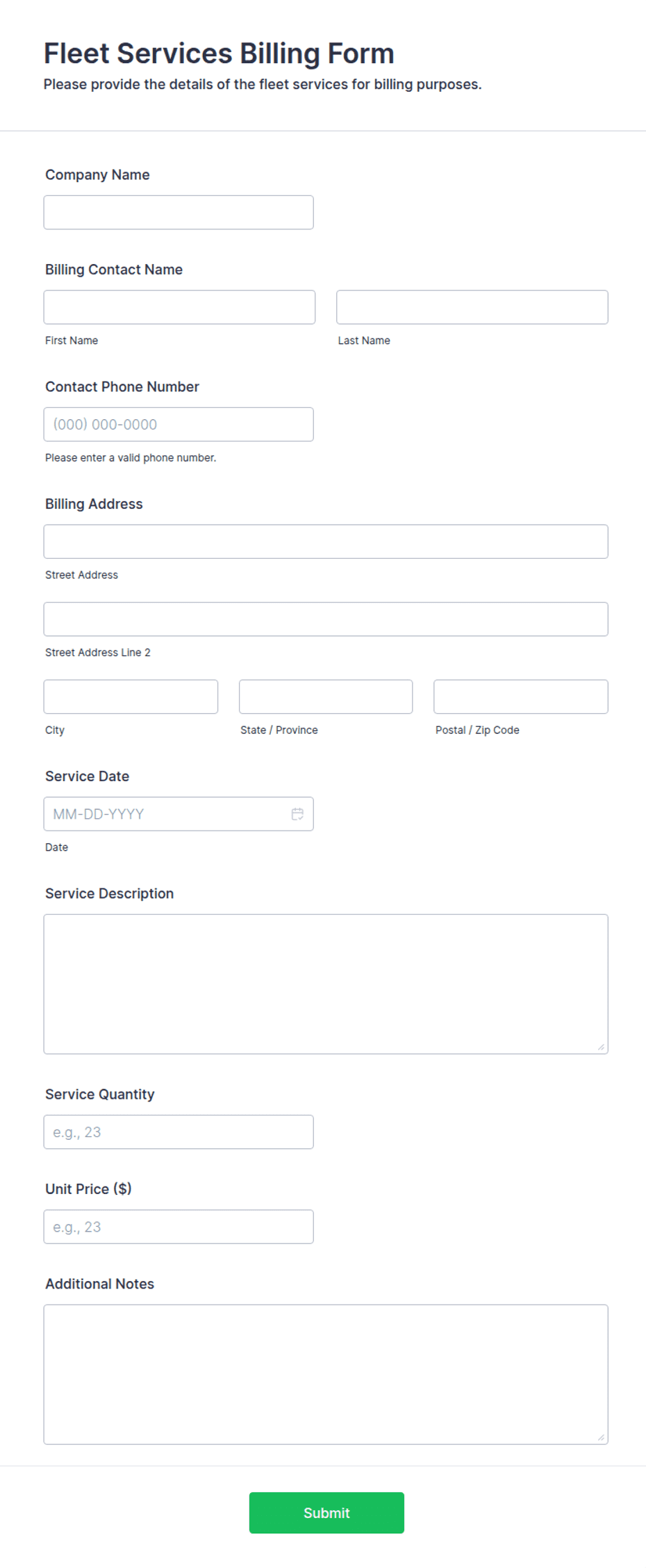 Service Bill Form Fleet Services Billing Form Template | Jotform