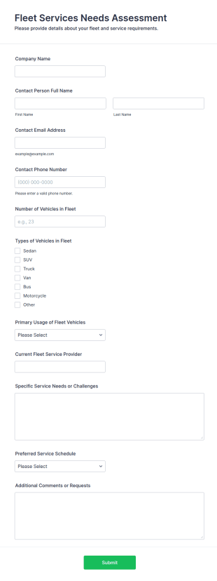 Fleet Services Needs Assessment Form Template