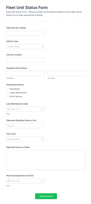 Fleet Unit Status Form Template