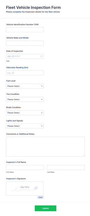 Fleet Vehicle Inspection Form Template