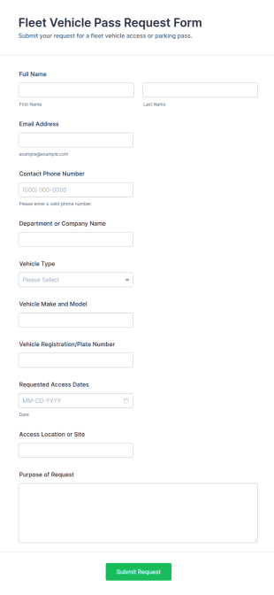 Fleet Vehicle Pass Request Form Template
