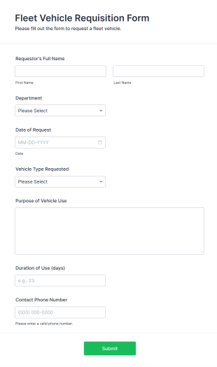 Fleet Vehicle Requisition Form Form Template