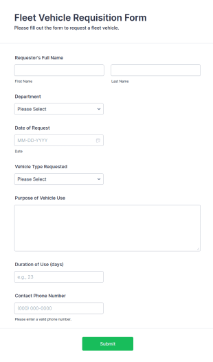 Fleet Vehicle Requisition Form Template