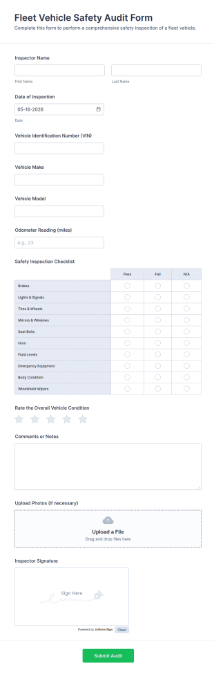 Fleet Vehicle Safety Audit Form Template