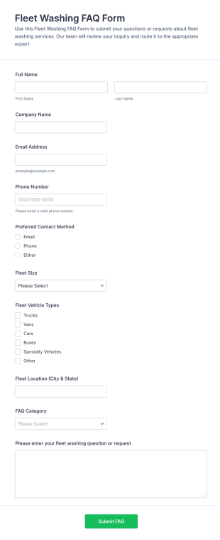 Fleet Washing FAQ Form Template