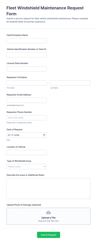Fleet Windshield Maintenance Request Form Template