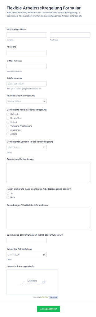 Flexible Arbeitszeitregelung Formular