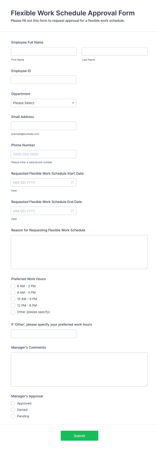 Flexible Work Schedule Approval Form Form Template