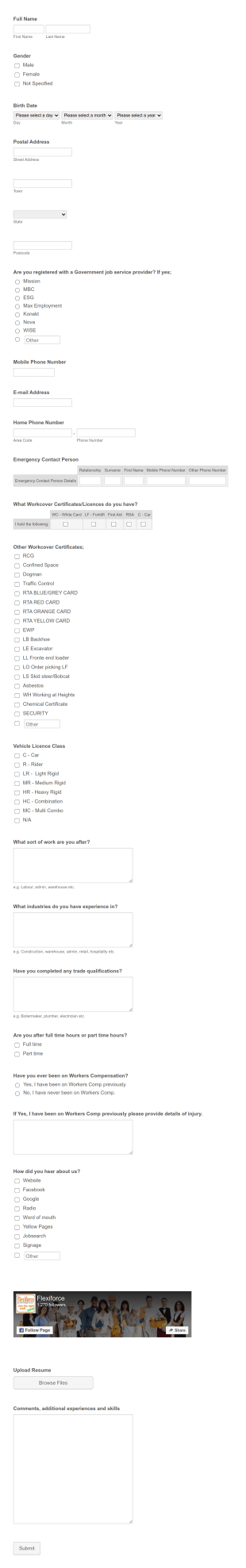 Flexiforce PEP Registration Form Template