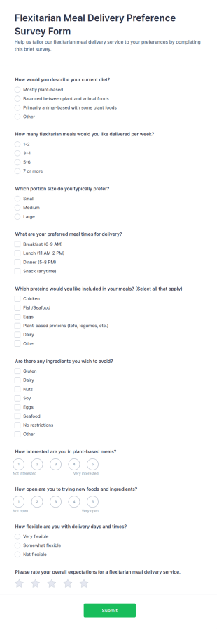 Flexitarian Meal Delivery Preference Survey Form Template