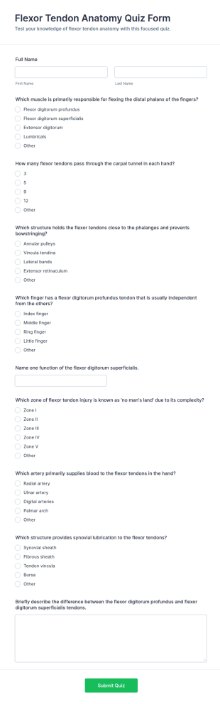 Flexor Tendon Anatomy Quiz Form Template