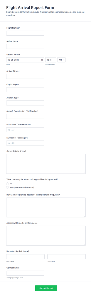 Flight Arrival Report Form Template