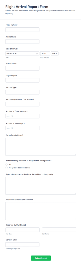 Flight Arrival Report Form Template