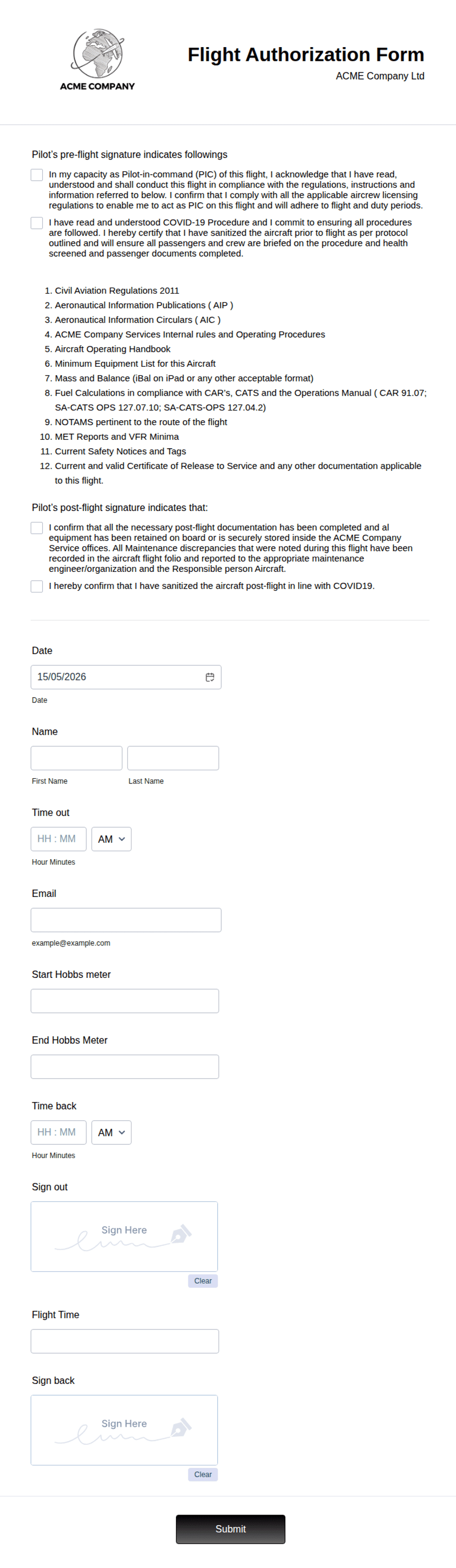 Flight Authorization Form Template | Jotform