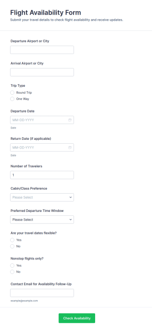 Flight Availability Form Template