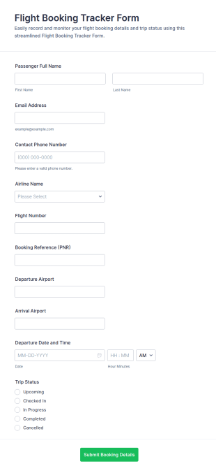 Flight Booking Tracker Form Template