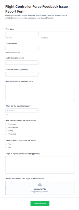 Flight Controller Force Feedback Issue Report Form Template