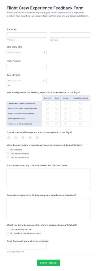 Flight Crew Experience Feedback Form Template