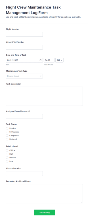 Flight Crew Maintenance Task Management Log Form Template