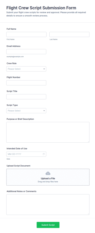 Flight Crew Script Submission Form Template