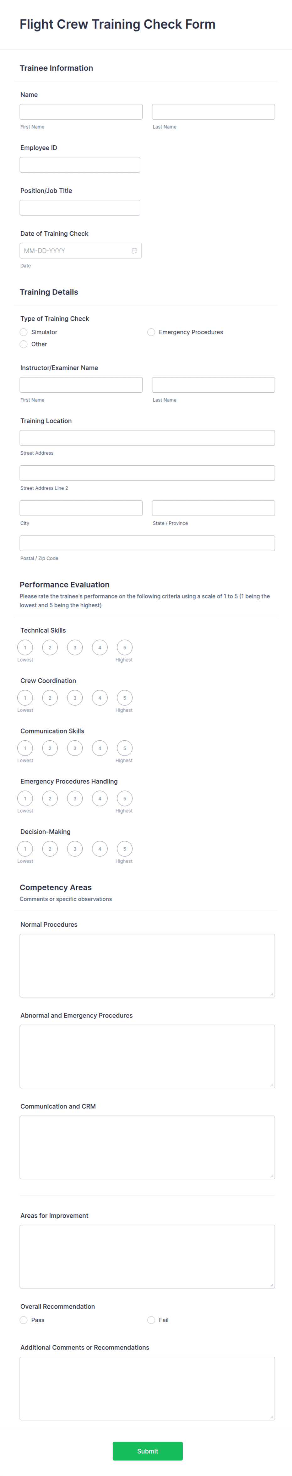 Flight Crew Training Check Form Template | Jotform