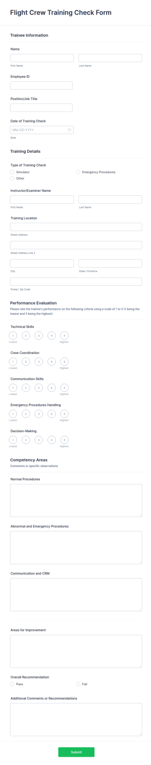 Flight Crew Training Check Form Template