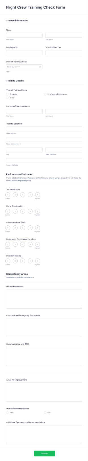 Flight Crew Training Check Form Template