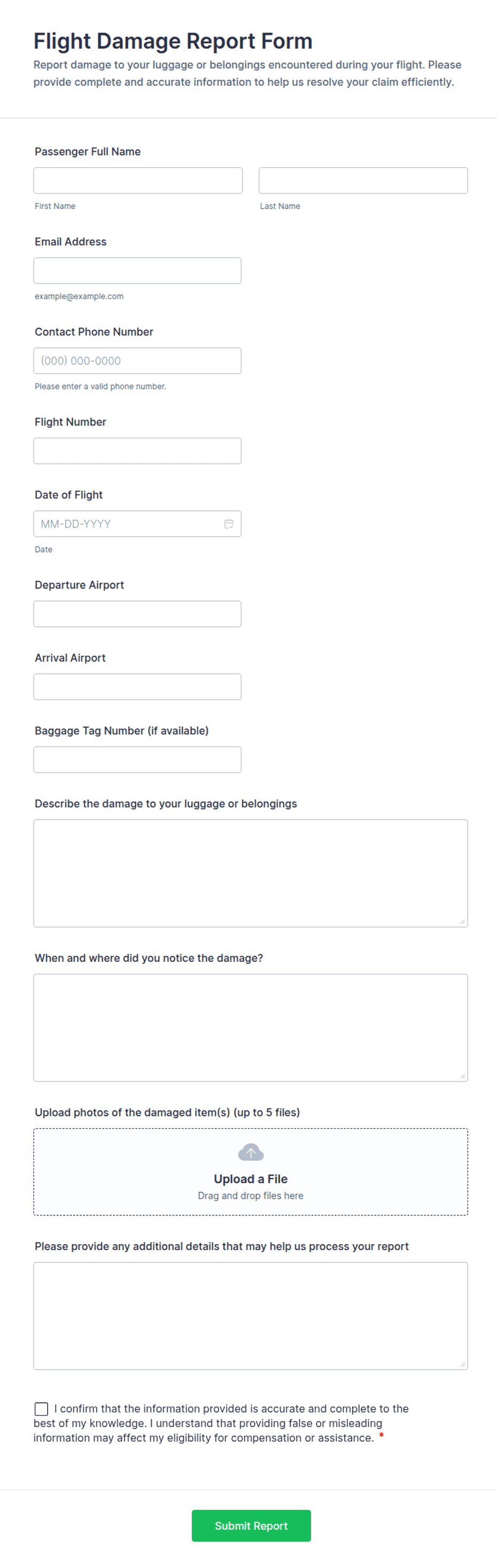 Flight Damage Report Form Template | Jotform