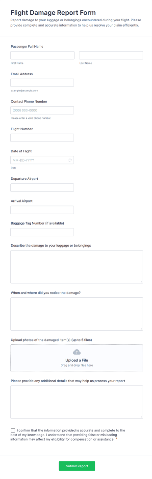 Flight Damage Report Form Template